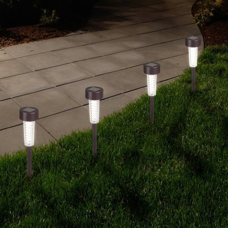 NATURE SPRING Set of 4 Solar Powered Lights, LED Outdoor Stake Fixture for Gardens, Pathways, and Patios, Bronze 759962MUN